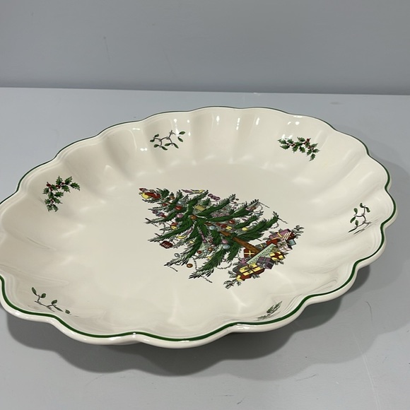 Spode Christmas Tree 15" Oval Fluted Serving Dish platter made in England - Picture 14 of 14